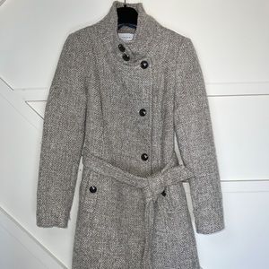 T Tahari Izzy Wool Tweed Belted Military Coat